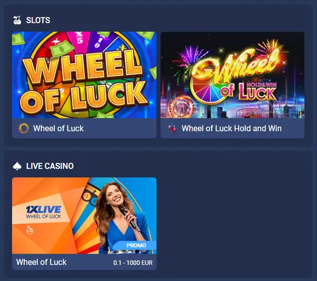 1xbet Game Wheel of Luck Screenshot